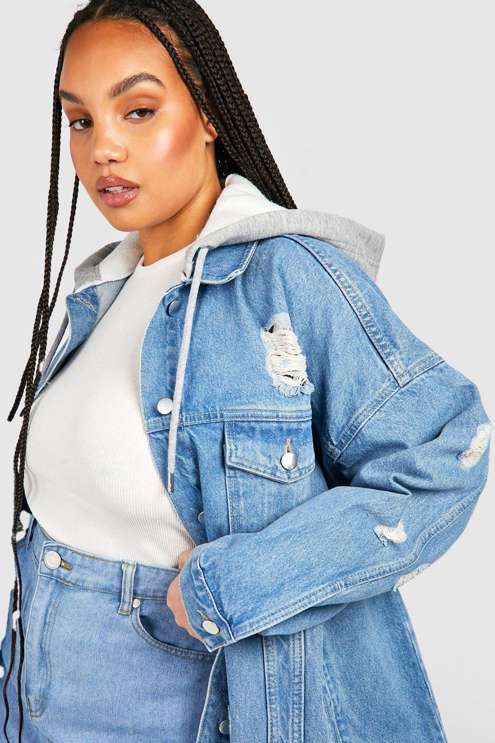 Plus size hooded denim jacket on sale